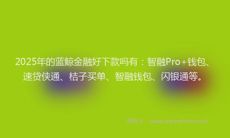 2025年的蓝鲸金融好下款吗有：智融Pro+钱包、速贷侠通、桔子买单、智融钱包、闪银通等。