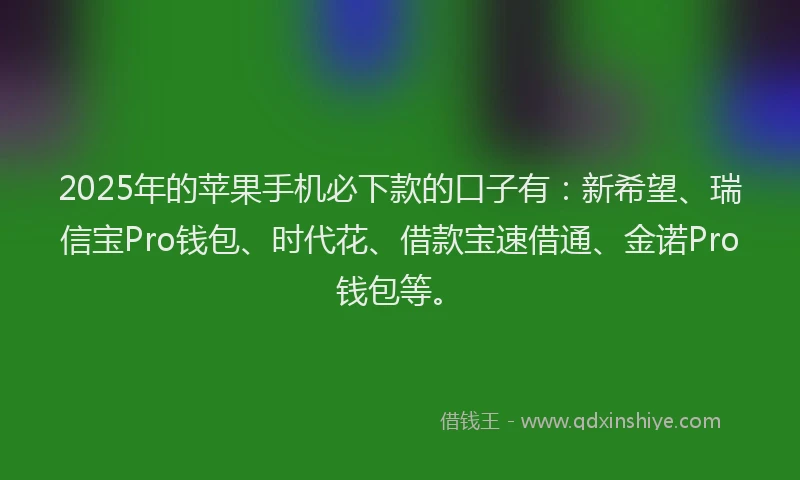 2025年的苹果手机必下款的口子有：新希望、瑞信宝Pro钱包、时代花、借款宝速借通、金诺Pro钱包等。