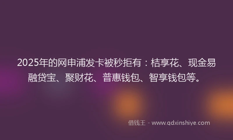 2025年的网申浦发卡被秒拒有：桔享花、现金易融贷宝、聚财花、普惠钱包、智享钱包等。