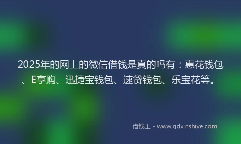 2025年的网上的微信借钱是真的吗有：惠花钱包、E享购、迅捷宝钱包、速贷钱包、乐宝花等。