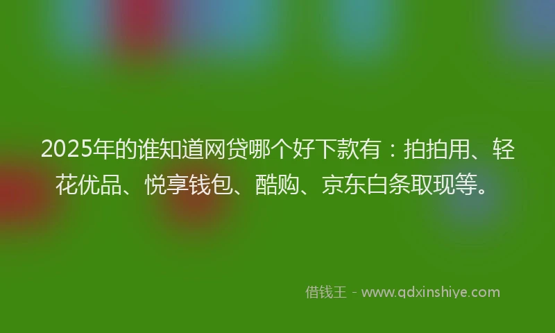2025年的谁知道网贷哪个好下款有：拍拍用、轻花优品、悦享钱包、酷购、京东白条取现等。