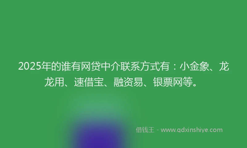 2025年的谁有网贷中介联系方式有：小金象、龙龙用、速借宝、融资易、银票网等。