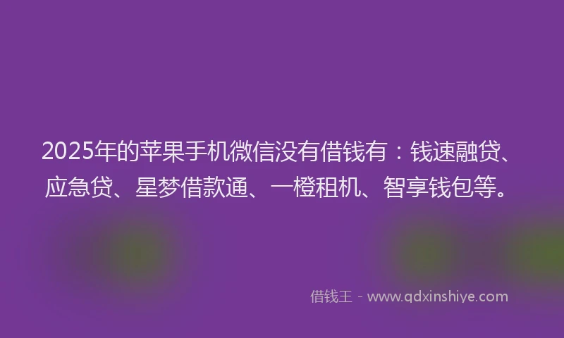 2025年的苹果手机微信没有借钱有：钱速融贷、应急贷、星梦借款通、一橙租机、智享钱包等。