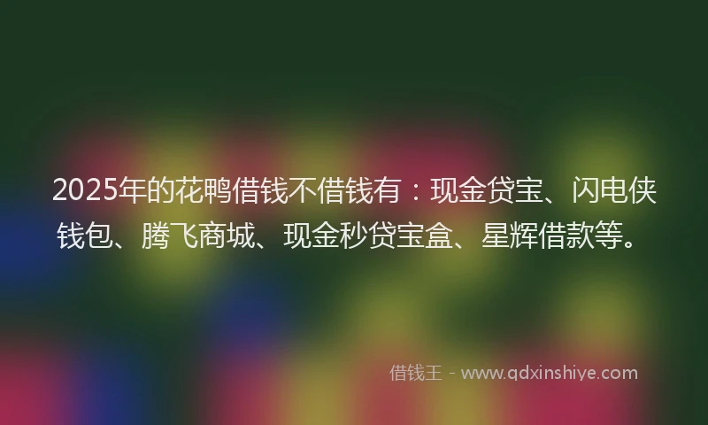 2025年的花鸭借钱不借钱有：现金贷宝、闪电侠钱包、腾飞商城、现金秒贷宝盒、星辉借款等。