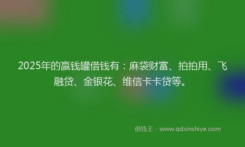 2025年的赢钱罐借钱有：麻袋财富、拍拍用、飞融贷、金银花、维信卡卡贷等。