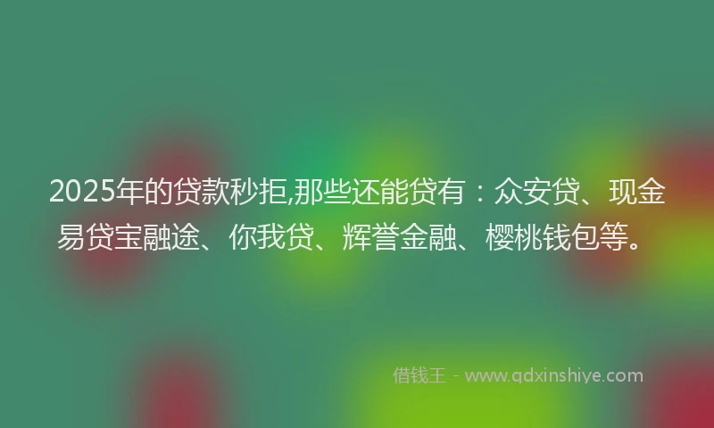 2025年的贷款秒拒,那些还能贷有：众安贷、现金易贷宝融途、你我贷、辉誉金融、樱桃钱包等。