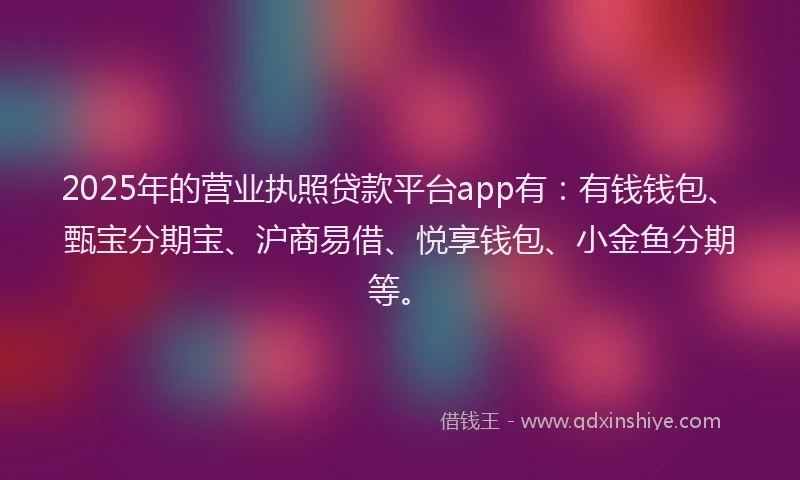 2025年的营业执照贷款平台app有：有钱钱包、甄宝分期宝、沪商易借、悦享钱包、小金鱼分期等。