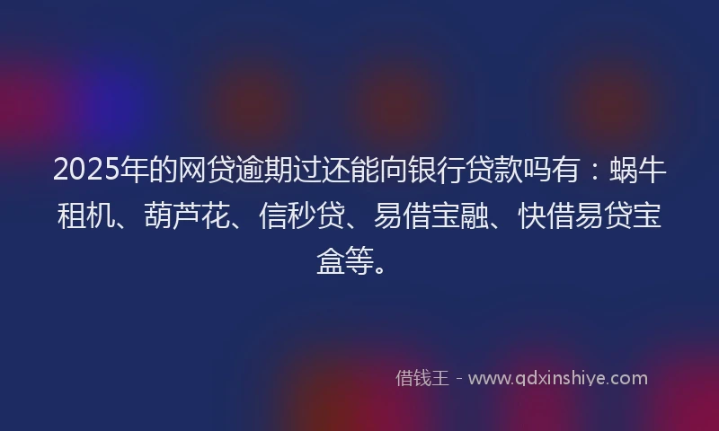 2025年的网贷逾期过还能向银行贷款吗有：蜗牛租机、葫芦花、信秒贷、易借宝融、快借易贷宝盒等。