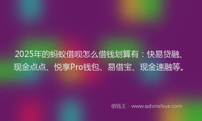 2025年的蚂蚁借呗怎么借钱划算有：快易贷融、现金点点、悦享Pro钱包、易借宝、现金速融等。