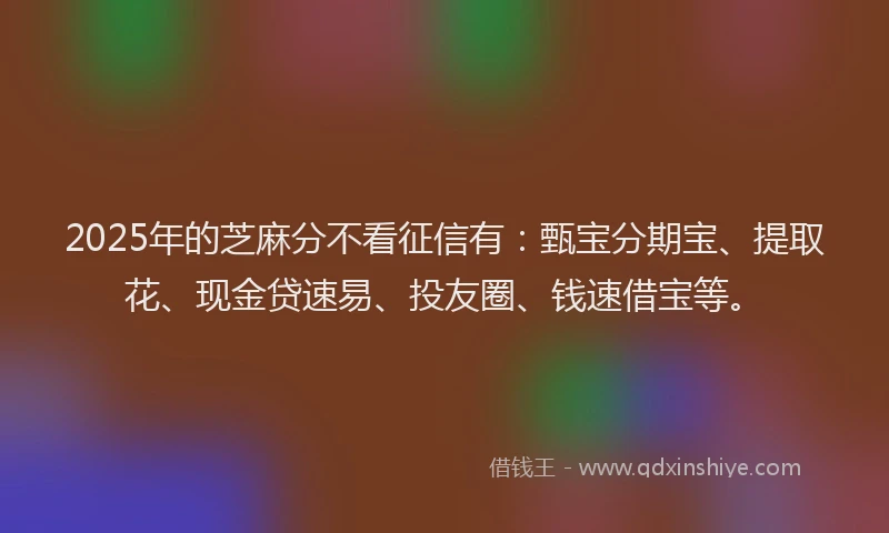 2025年的芝麻分不看征信有：甄宝分期宝、提取花、现金贷速易、投友圈、钱速借宝等。