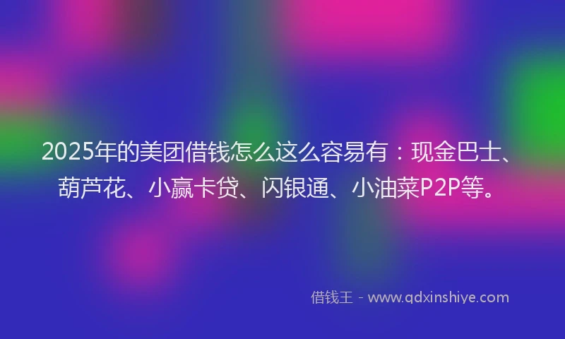 2025年的美团借钱怎么这么容易有：现金巴士、葫芦花、小赢卡贷、闪银通、小油菜P2P等。