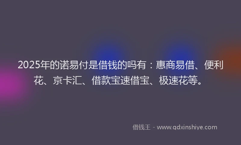 2025年的诺易付是借钱的吗有：惠商易借、便利花、京卡汇、借款宝速借宝、极速花等。