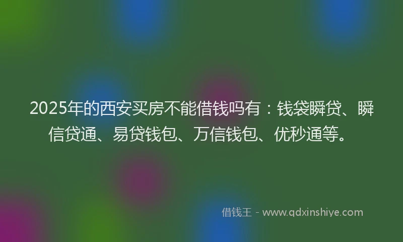2025年的西安买房不能借钱吗有：钱袋瞬贷、瞬信贷通、易贷钱包、万信钱包、优秒通等。