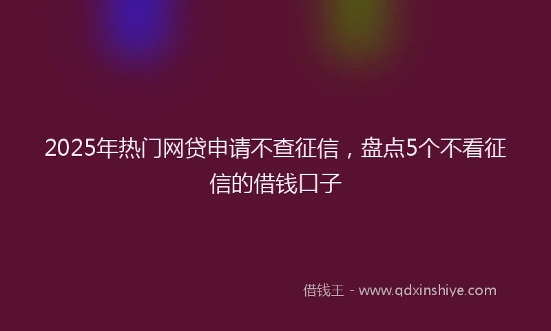 2025年热门网贷申请不查征信，盘点5个不看征信的借钱口子