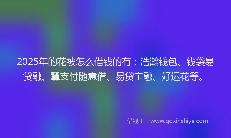 2025年的花被怎么借钱的有：浩瀚钱包、钱袋易贷融、翼支付随意借、易贷宝融、好运花等。