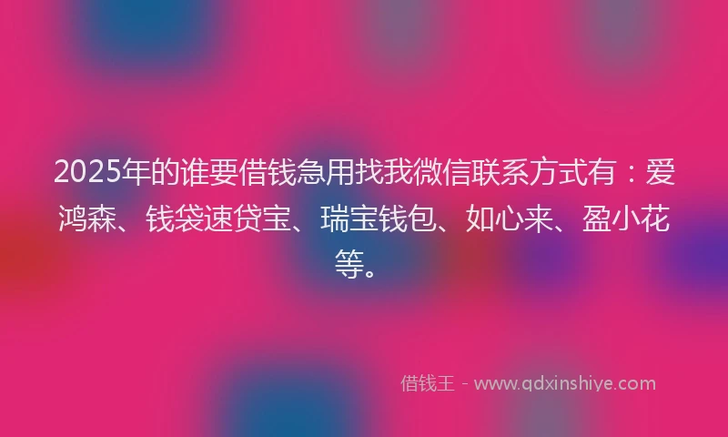 2025年的谁要借钱急用找我微信联系方式有：爱鸿森、钱袋速贷宝、瑞宝钱包、如心来、盈小花等。