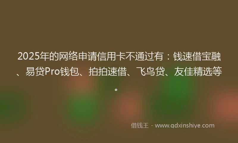 2025年的网络申请信用卡不通过有：钱速借宝融、易贷Pro钱包、拍拍速借、飞鸟贷、友佳精选等。