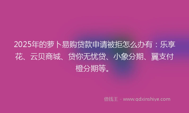 2025年的萝卜易购贷款申请被拒怎么办有：乐享花、云贝商城、贷你无忧贷、小象分期、翼支付橙分期等。