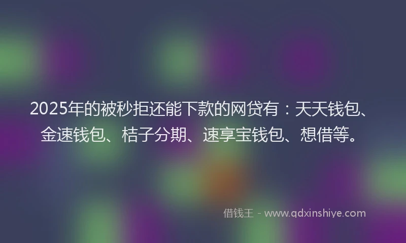 2025年的被秒拒还能下款的网贷有：天天钱包、金速钱包、桔子分期、速享宝钱包、想借等。