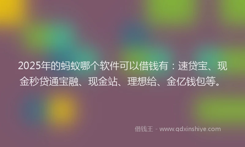 2025年的蚂蚁哪个软件可以借钱有：速贷宝、现金秒贷通宝融、现金站、理想给、金亿钱包等。