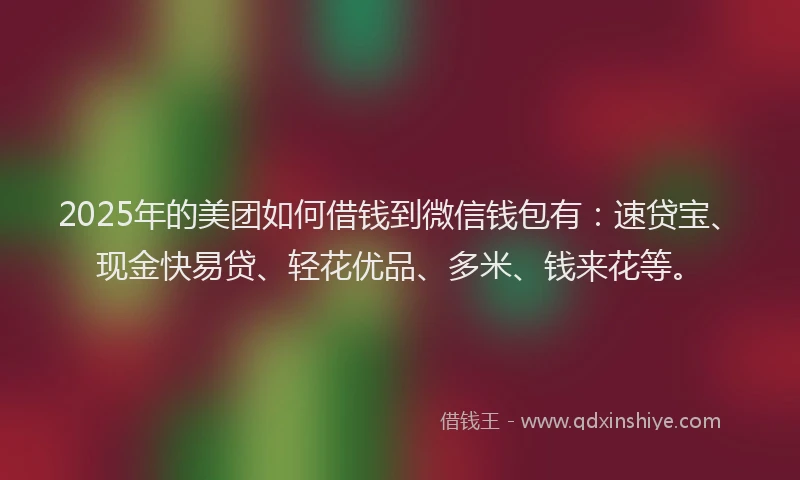 2025年的美团如何借钱到微信钱包有：速贷宝、现金快易贷、轻花优品、多米、钱来花等。