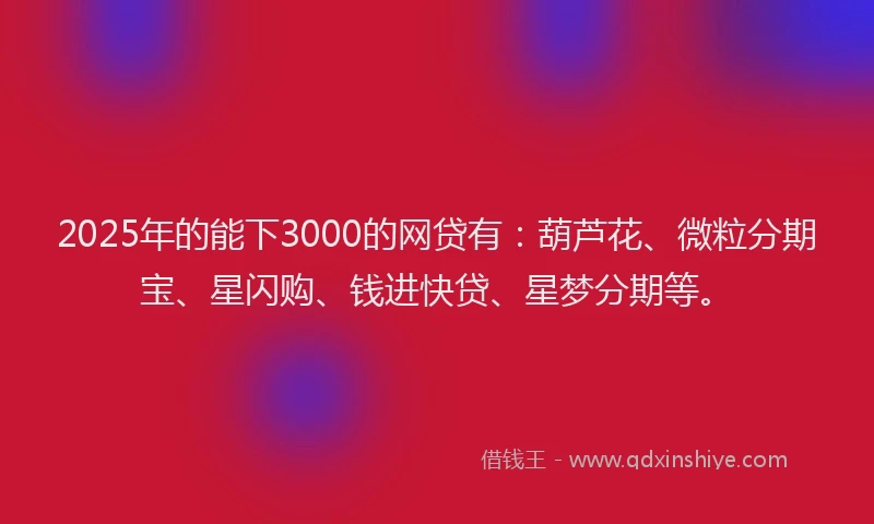 2025年的能下3000的网贷有：葫芦花、微粒分期宝、星闪购、钱进快贷、星梦分期等。