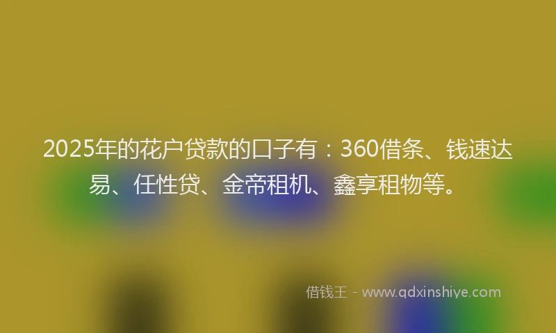 2025年的花户贷款的口子有：360借条、钱速达易、任性贷、金帝租机、鑫享租物等。