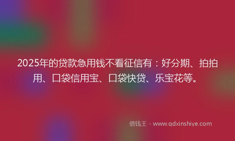 2025年的贷款急用钱不看征信有：好分期、拍拍用、口袋信用宝、口袋快贷、乐宝花等。