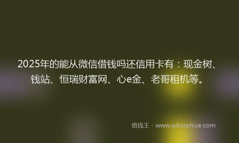 2025年的能从微信借钱吗还信用卡有：现金树、钱站、恒瑞财富网、心e金、老哥租机等。