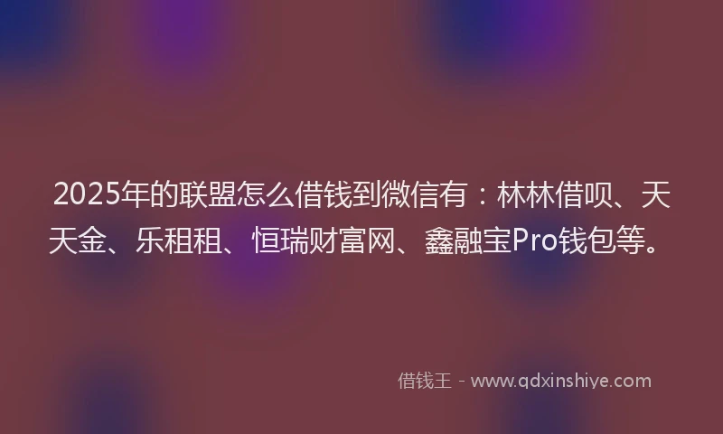 2025年的联盟怎么借钱到微信有：林林借呗、天天金、乐租租、恒瑞财富网、鑫融宝Pro钱包等。