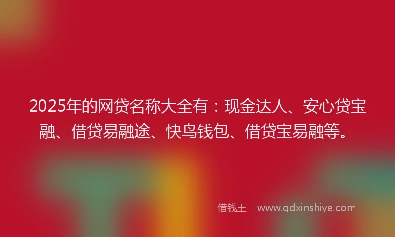 2025年的网贷名称大全有：现金达人、安心贷宝融、借贷易融途、快鸟钱包、借贷宝易融等。