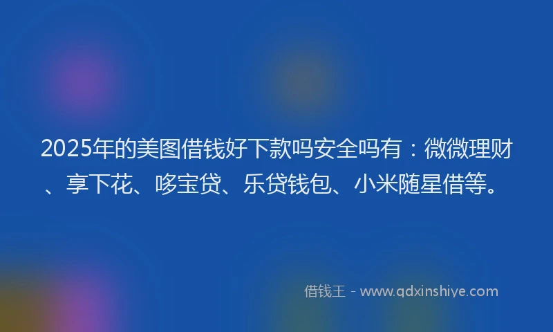 2025年的美图借钱好下款吗安全吗有：微微理财、享下花、哆宝贷、乐贷钱包、小米随星借等。