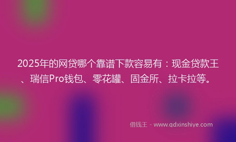 2025年的网贷哪个靠谱下款容易有：现金贷款王、瑞信Pro钱包、零花罐、固金所、拉卡拉等。