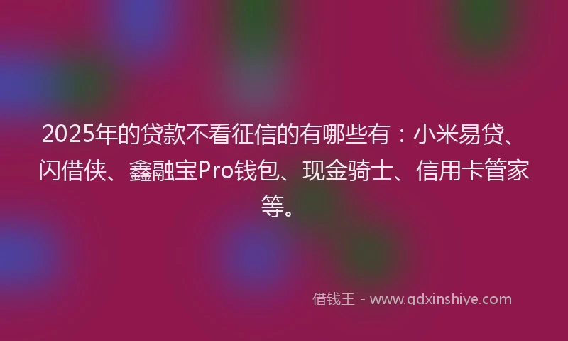 2025年的贷款不看征信的有哪些有：小米易贷、闪借侠、鑫融宝Pro钱包、现金骑士、信用卡管家等。
