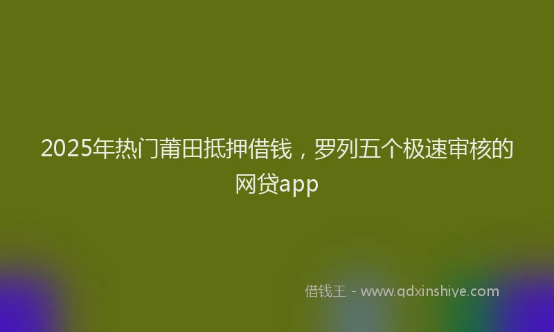 2025年热门莆田抵押借钱，罗列五个极速审核的网贷app