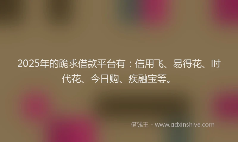 2025年的跪求借款平台有：信用飞、易得花、时代花、今日购、疾融宝等。