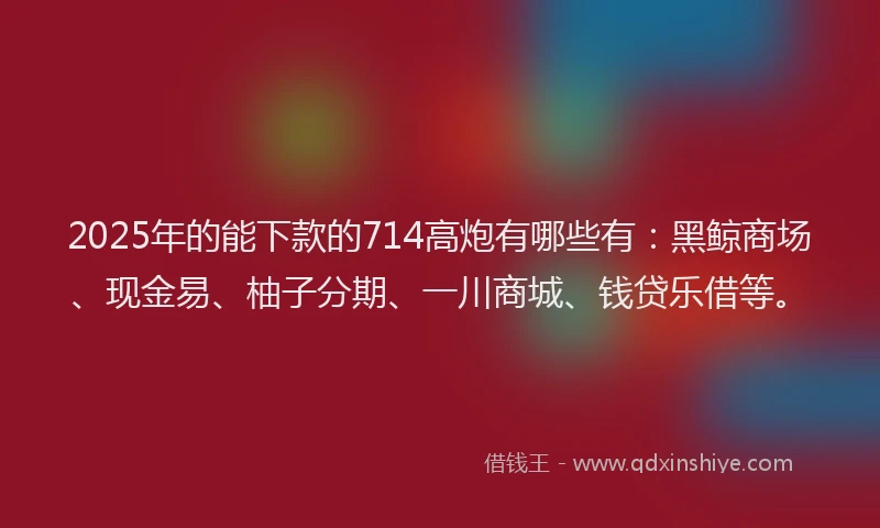 2025年的能下款的714高炮有哪些有：黑鲸商场、现金易、柚子分期、一川商城、钱贷乐借等。