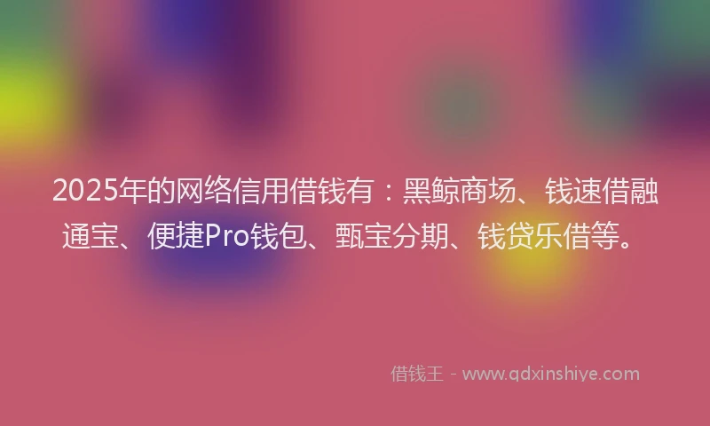 2025年的网络信用借钱有：黑鲸商场、钱速借融通宝、便捷Pro钱包、甄宝分期、钱贷乐借等。