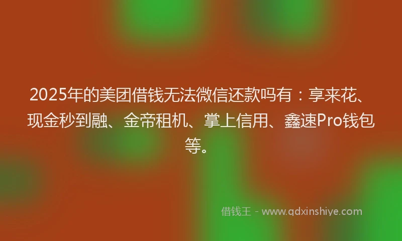 2025年的美团借钱无法微信还款吗有：享来花、现金秒到融、金帝租机、掌上信用、鑫速Pro钱包等。