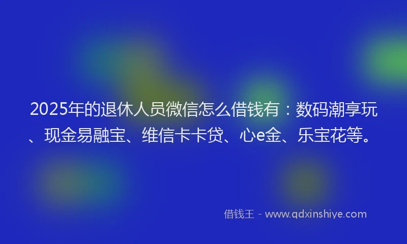 2025年的退休人员微信怎么借钱有：数码潮享玩、现金易融宝、维信卡卡贷、心e金、乐宝花等。