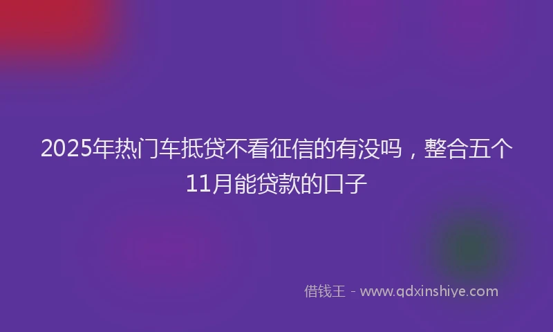 2025年热门车抵贷不看征信的有没吗，整合五个11月能贷款的口子