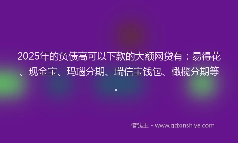 2025年的负债高可以下款的大额网贷有：易得花、现金宝、玛瑙分期、瑞信宝钱包、橄榄分期等。