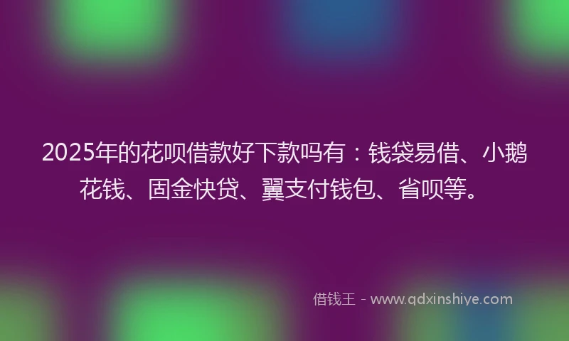 2025年的花呗借款好下款吗有：钱袋易借、小鹅花钱、固金快贷、翼支付钱包、省呗等。