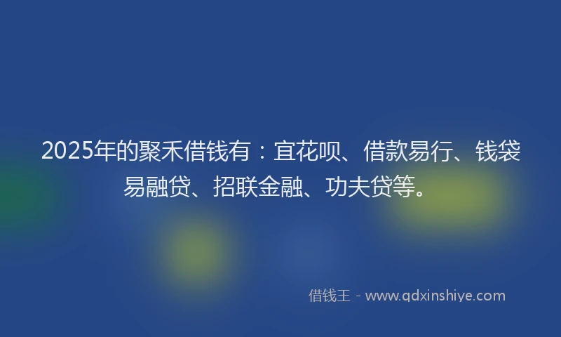 2025年的聚禾借钱有：宜花呗、借款易行、钱袋易融贷、招联金融、功夫贷等。