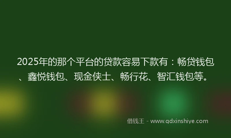 2025年的那个平台的贷款容易下款有：畅贷钱包、鑫悦钱包、现金侠士、畅行花、智汇钱包等。