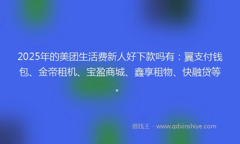 2025年的美团生活费新人好下款吗有：翼支付钱包、金帝租机、宝盈商城、鑫享租物、快融贷等。