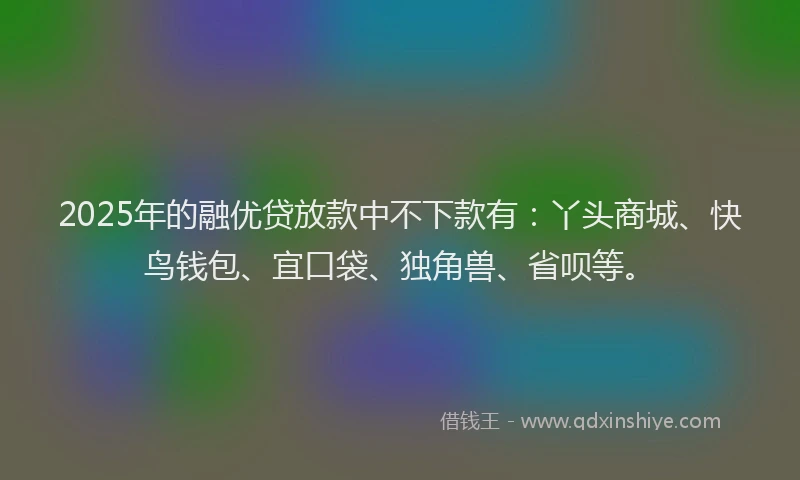 2025年的融优贷放款中不下款有:丫头商城、快鸟钱包、宜口袋、独角兽、省呗等。