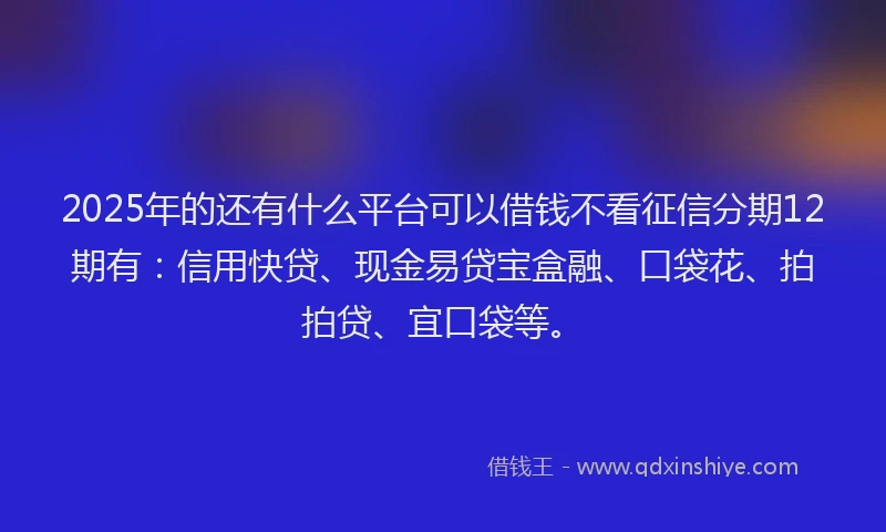 2025年的还有什么平台可以借钱不看征信分期12期有：信用快贷、现金易贷宝盒融、口袋花、拍拍贷、宜口袋等。
