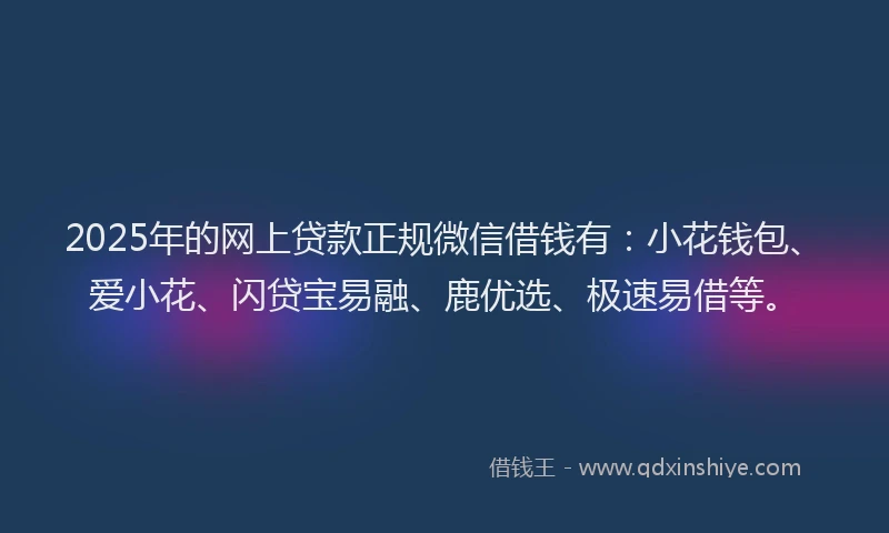 2025年的网上贷款正规微信借钱有：小花钱包、爱小花、闪贷宝易融、鹿优选、极速易借等。