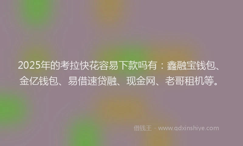 2025年的考拉快花容易下款吗有：鑫融宝钱包、金亿钱包、易借速贷融、现金网、老哥租机等。